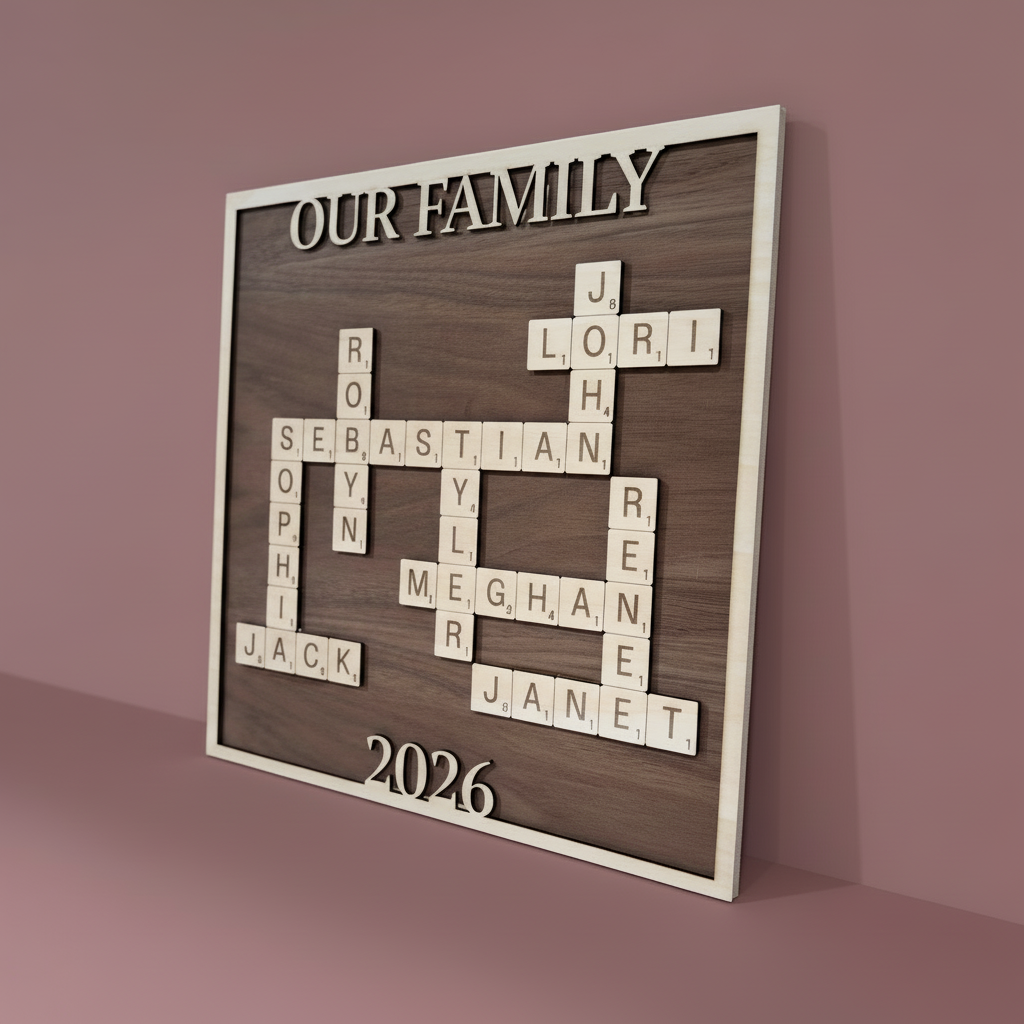 OUR FAMILY Sign - Right Angle, Burgundy v2